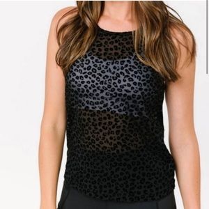 NWT Zyia Black Leopard Mesh and Velvet Tank. Size Small